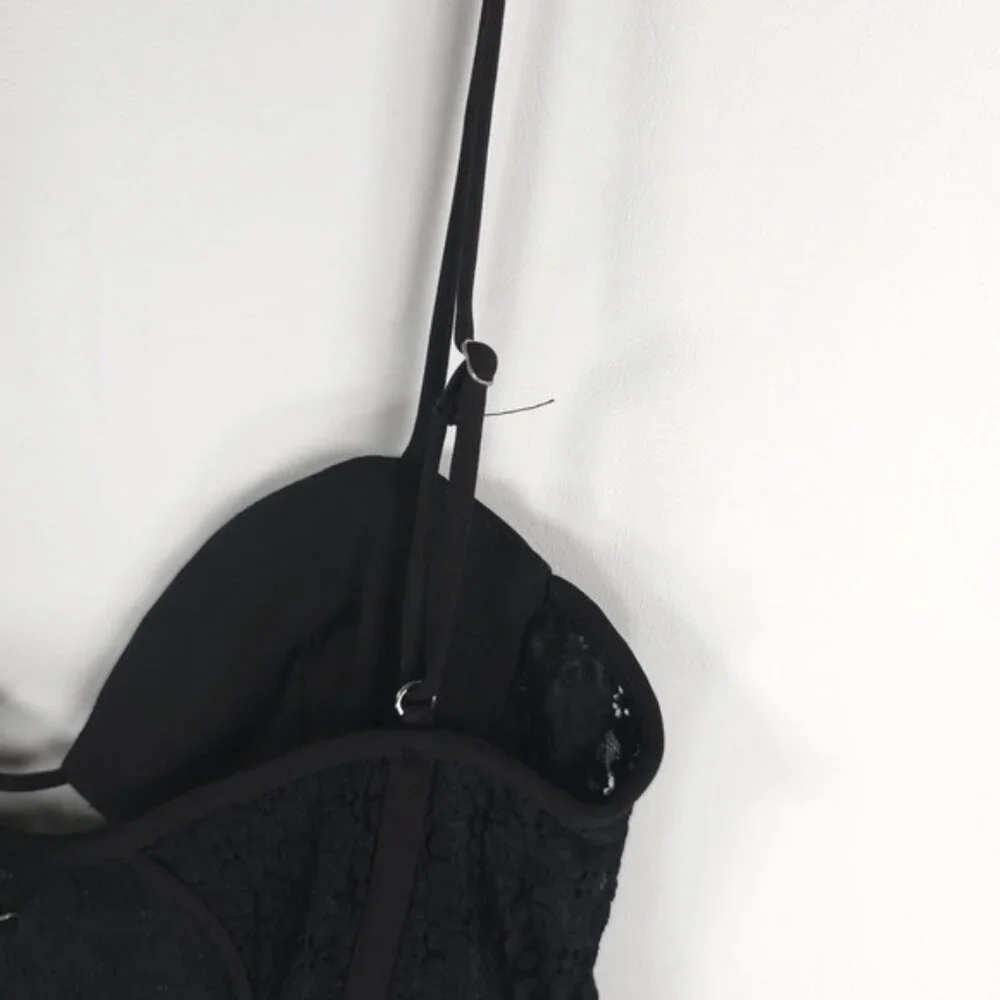 NWT ZARA Black Lace Adjustable Strappy Bodysuit Side Zip 7843/770 Sz‎ XS
